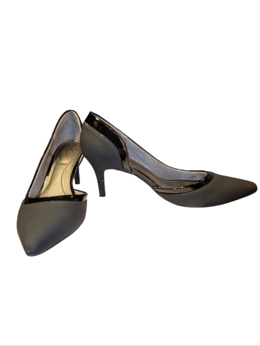 LifeStride Soft System Gray Fabric Patent Trim  Pointed Toe D'Orsay Heels Size 8